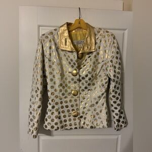 Lillie Rubin Exclusive Gold Leather Polka Dot Blazer Size 8